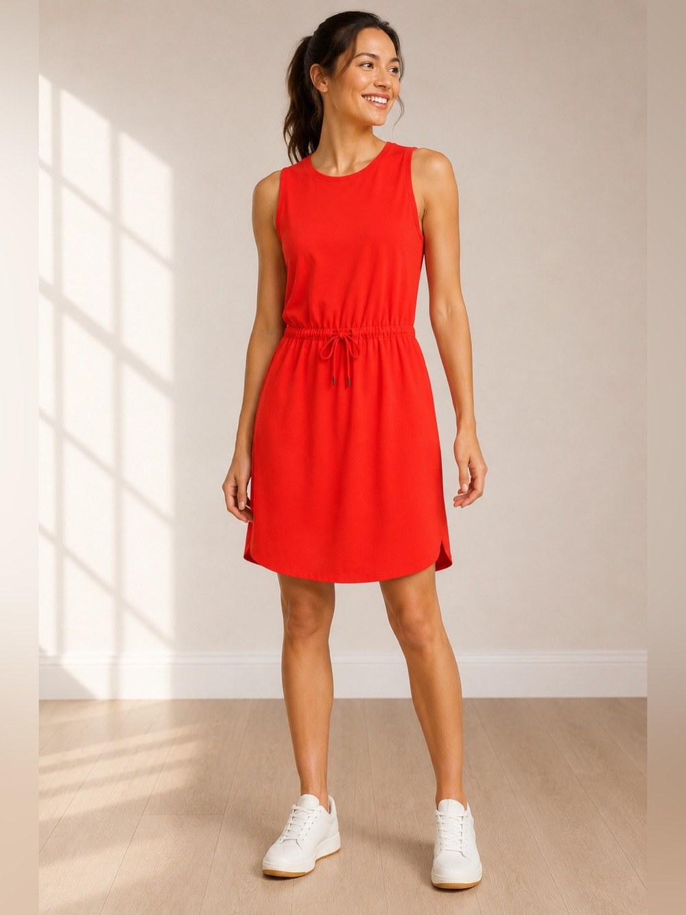Athleta Dress XS Bright Red Sleeveless Drawstring Waist Stretch
